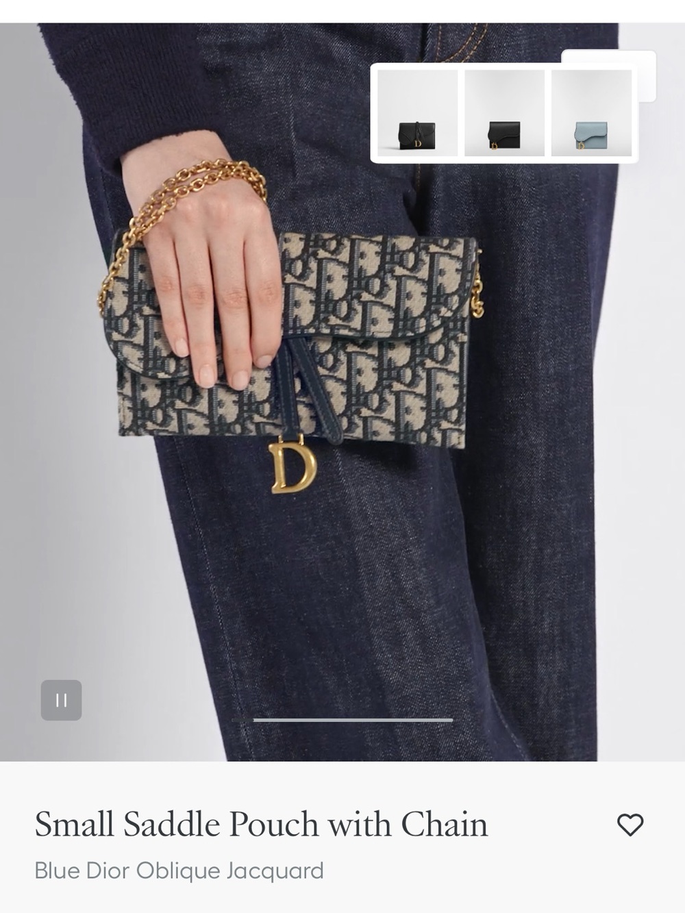 Dior Blue Oblique Jacquard Small Saddle Pouch with Gold Chain